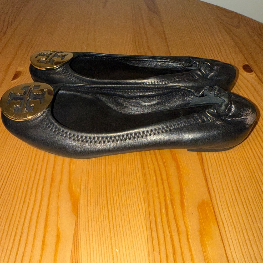 Tory Burch Black Leather Reva Ballet Flats Size 5.5M